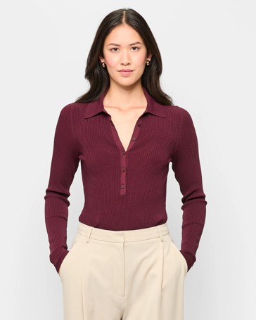 Long Sleeve Knit Polo Top - Preview