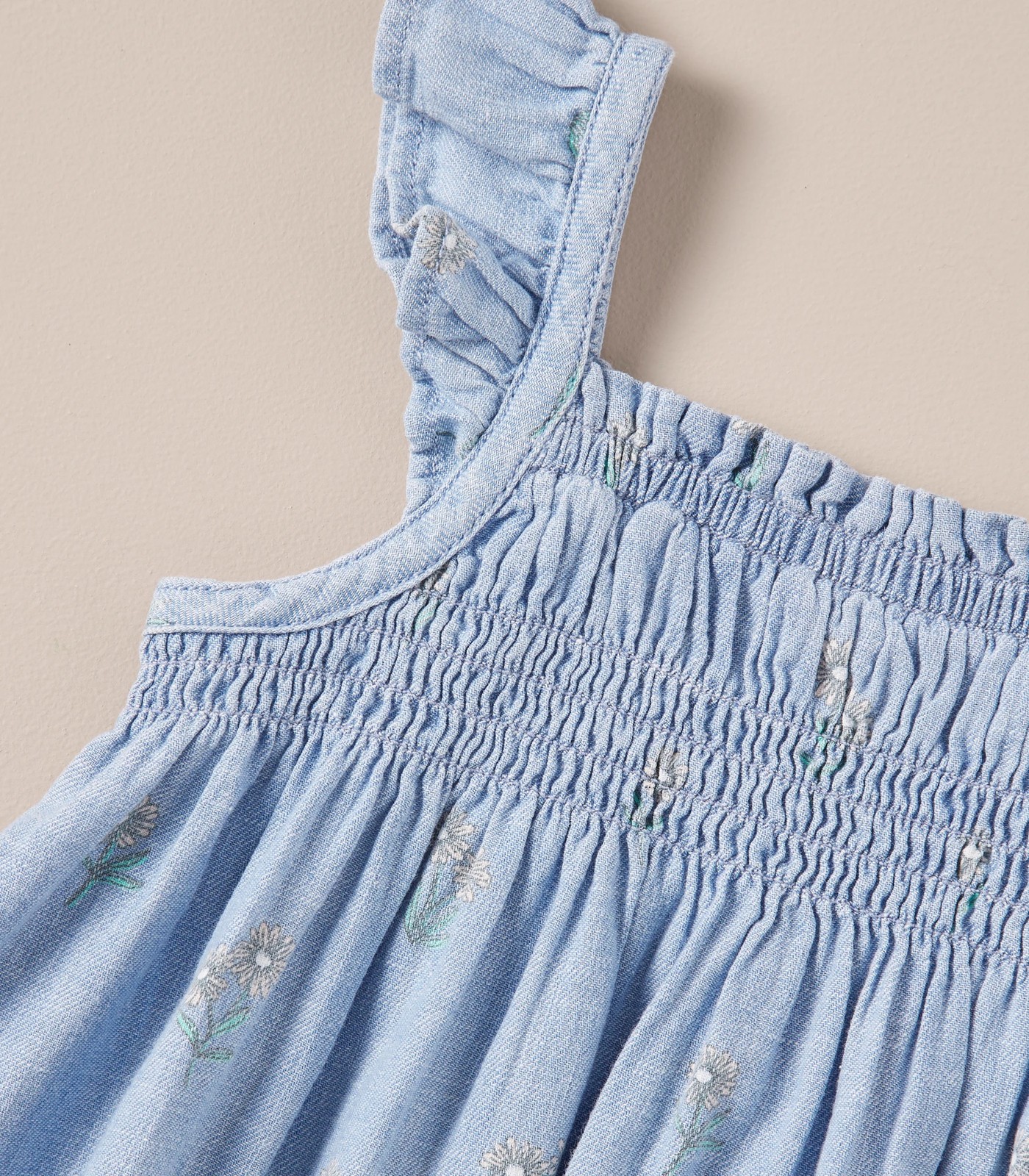 Baby Linen Blend Floral Chambray Dress 5 of 6