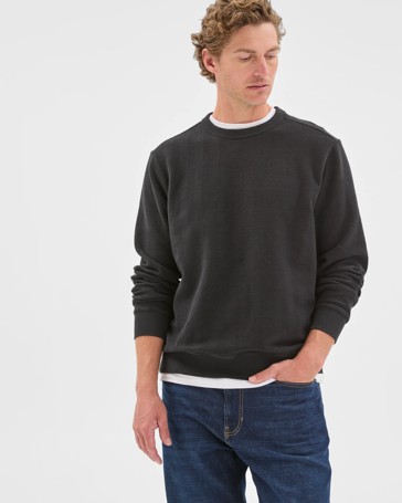 Australian Cotton Herringbone Long Sleeve Crew Neck Fleece Top