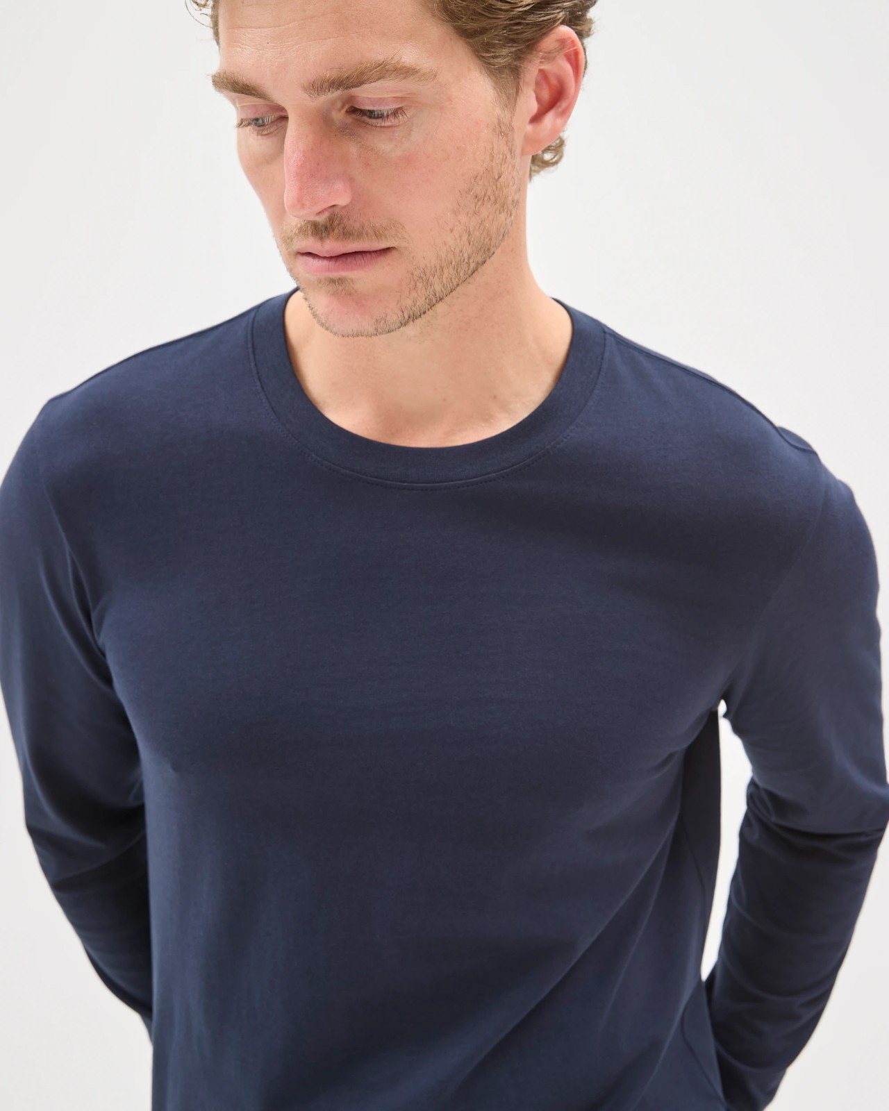 Australian Cotton Long Sleeve T-Shirt - Navy Blue 5 of 5