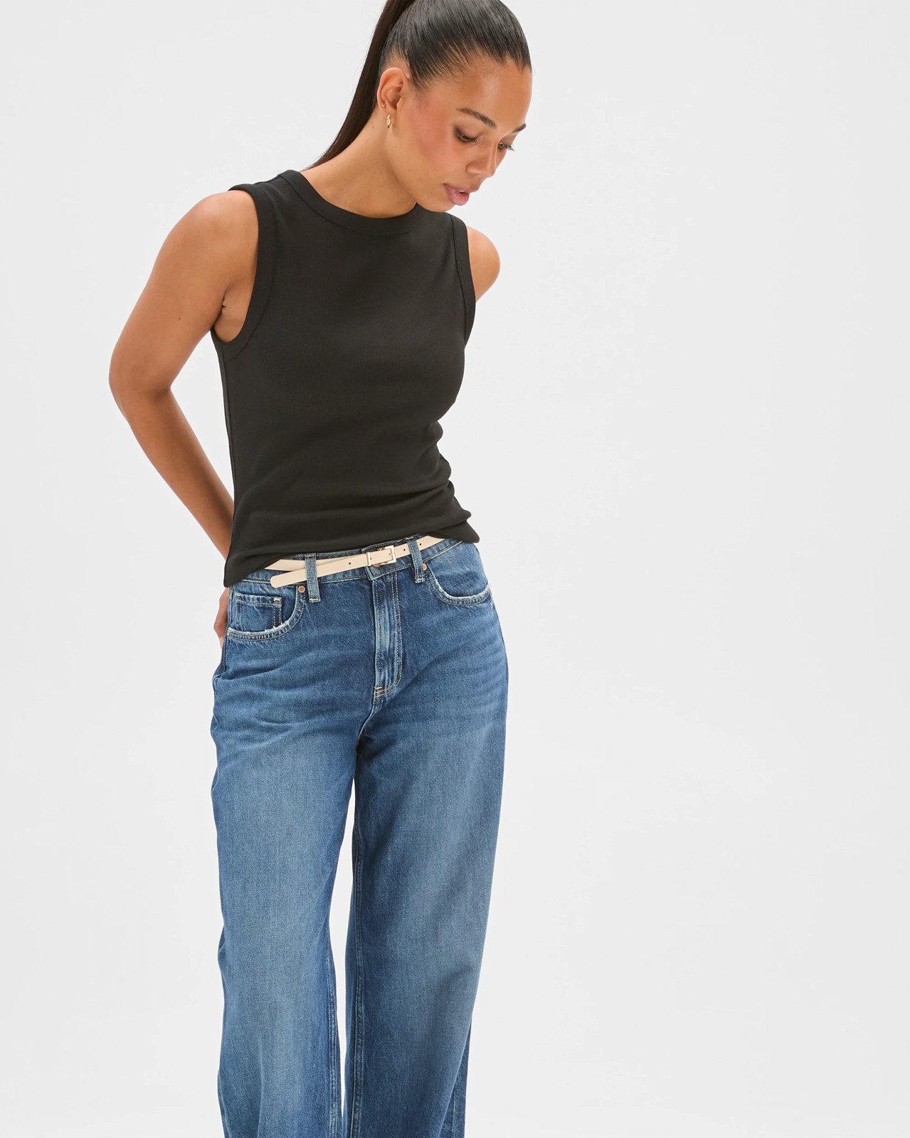 Australian Cotton Ribbed Tank Top - Black 2 of 6