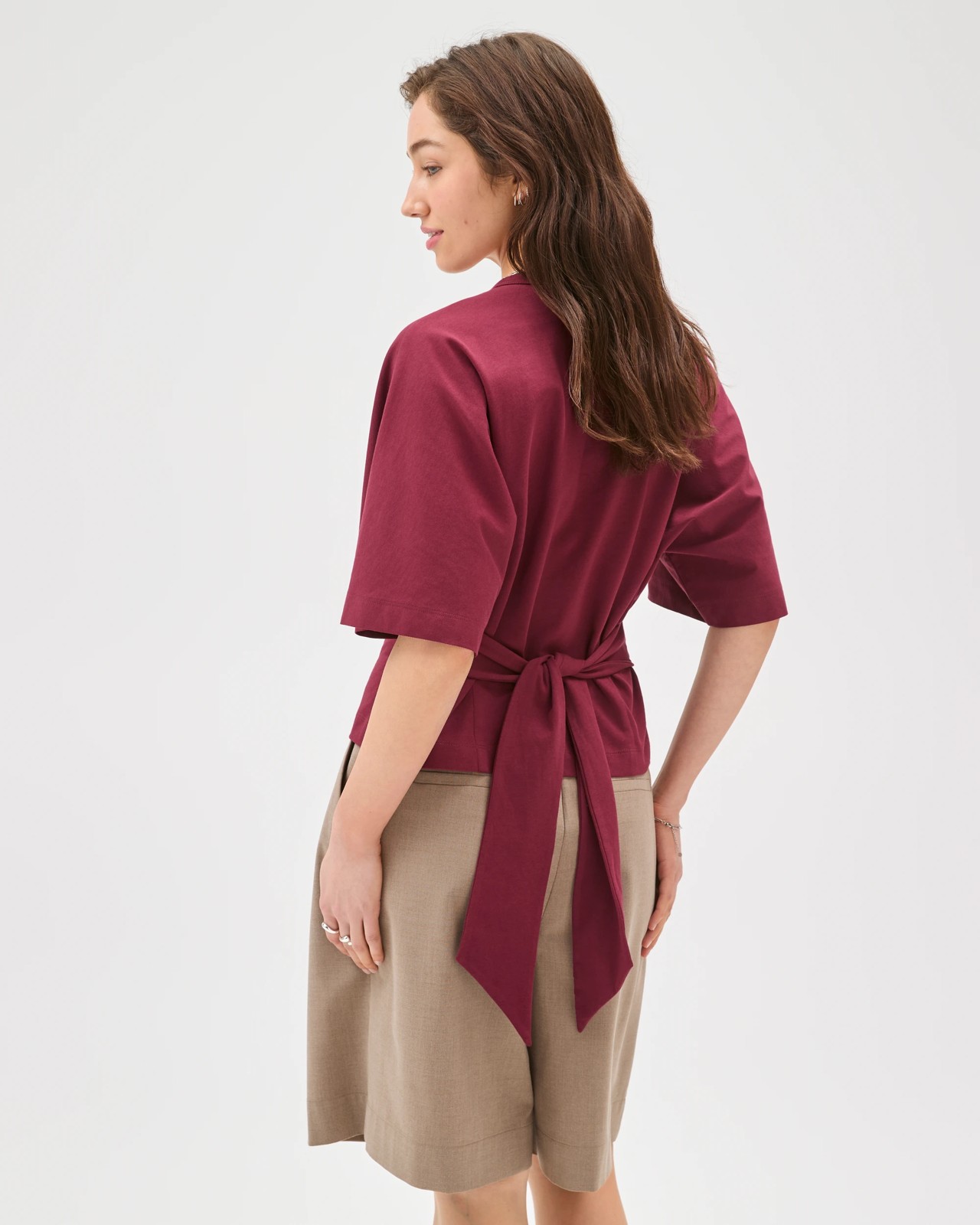 Lily Loves Australian Cotton Tie Detail T-Shirt - Chocolate Burgundy 6 of 6