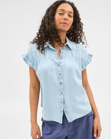 Ruffle Sleeve Chambray Shirt