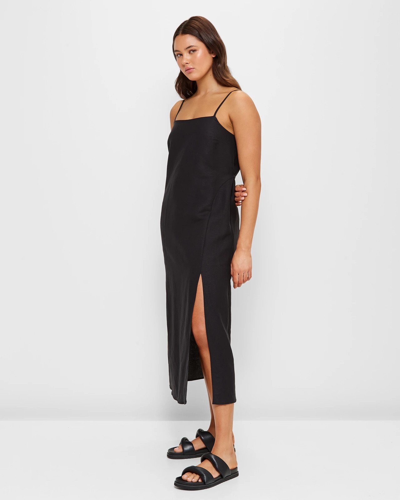 Linen Blend Split Front Midi Dress - Lily Loves 3 of 5