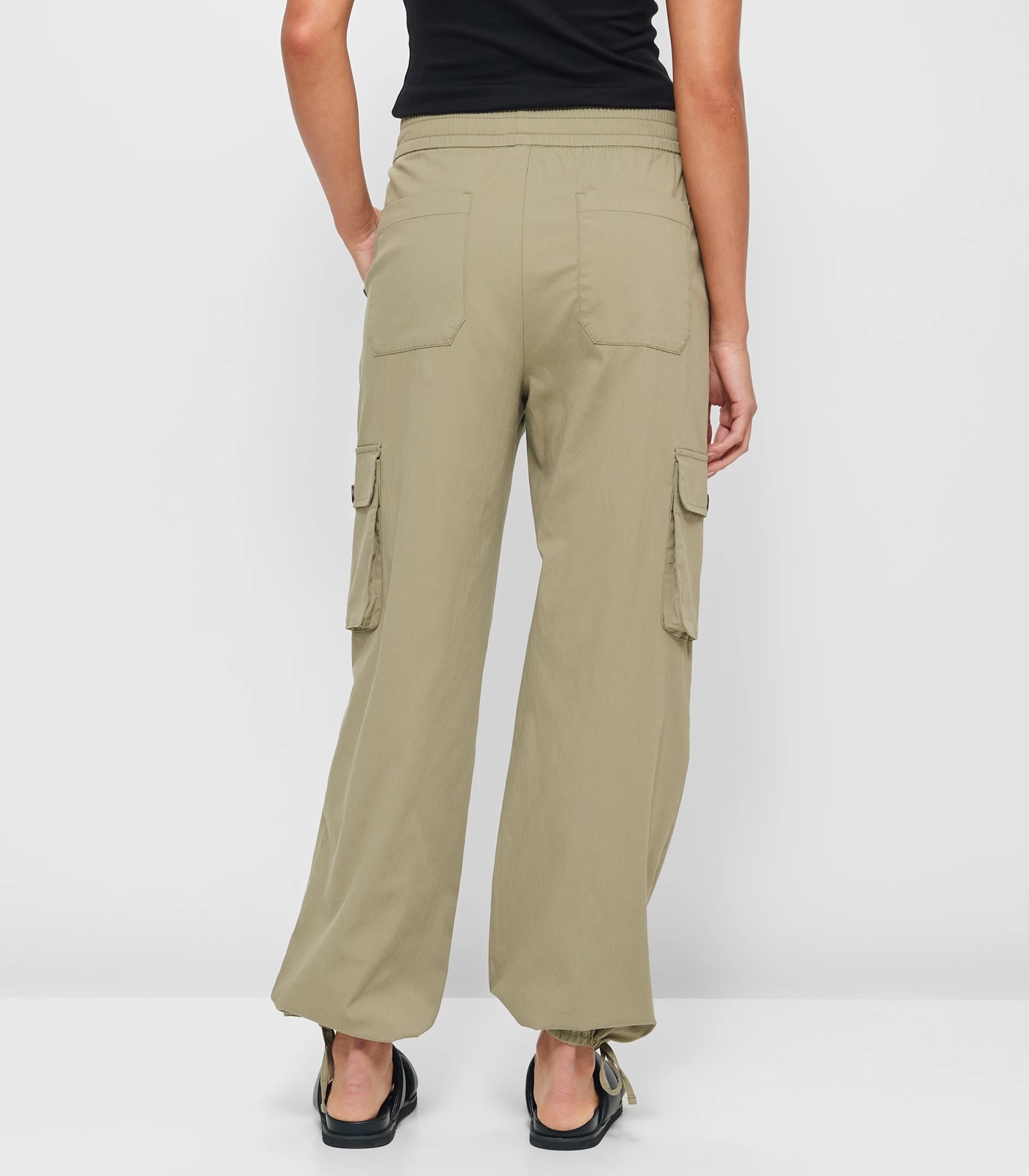 Elastic Waist Cargo Pants - Lily Loves - Khaki