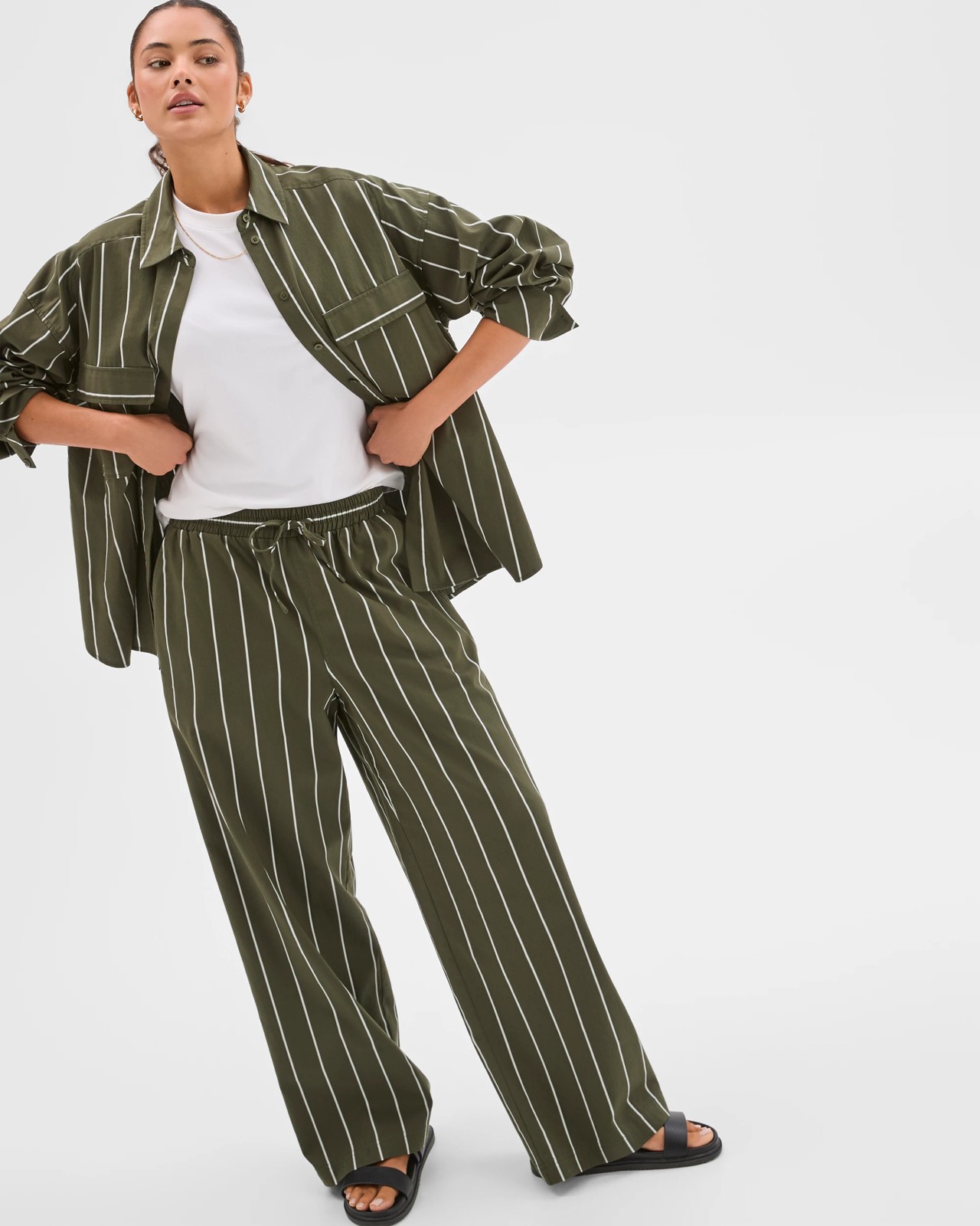 Lily Loves Australian Cotton Blend Poplin Striped Pants - Green Stripe 2 of 6