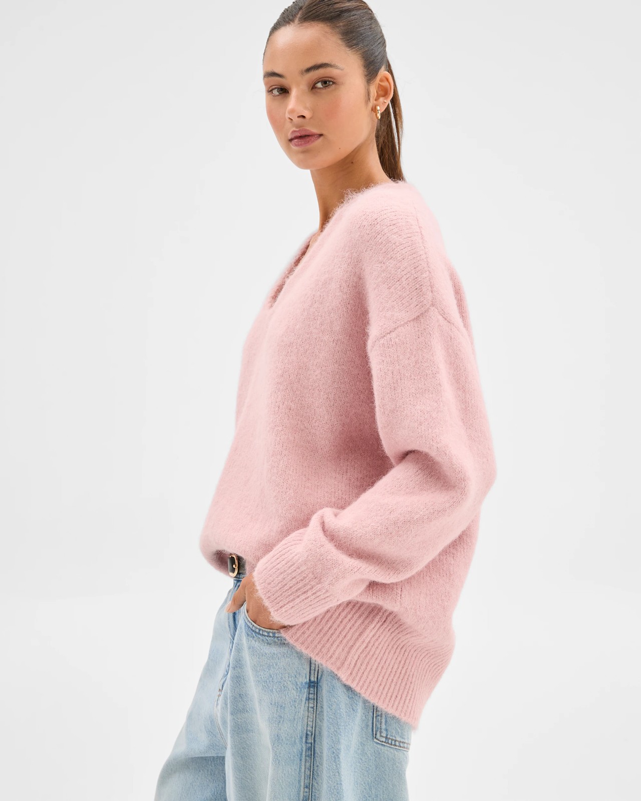 Lily Loves V-Neck Fluffy Knit Jumper - Dahlia Pink 4 of 6