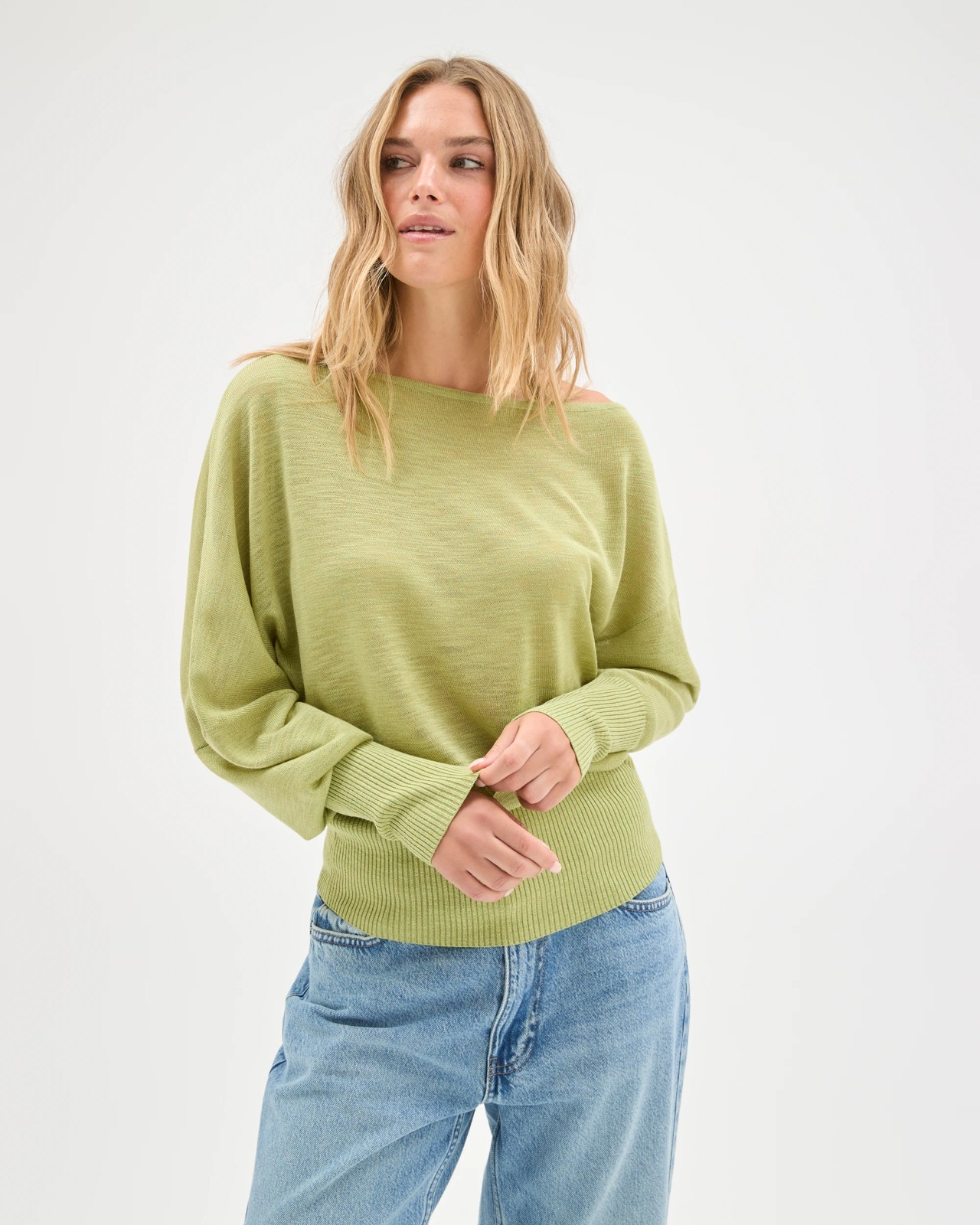 Lily Loves Slub Off Shoulder Knit Top - Matcha 4 of 5