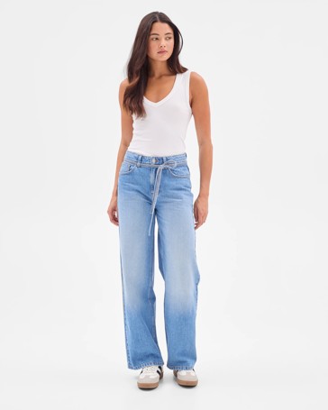 Mid Rise Baggy Leg Denim Jeans - Lily Loves