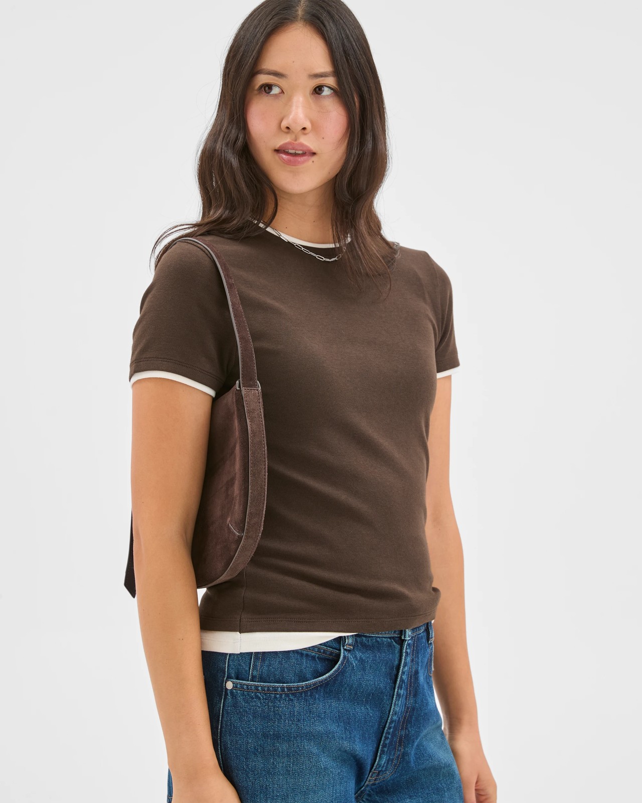 Soft Touch Double Layer Fitted T-Shirt - Coffee Bean/Cloud Dancer 3 of 6