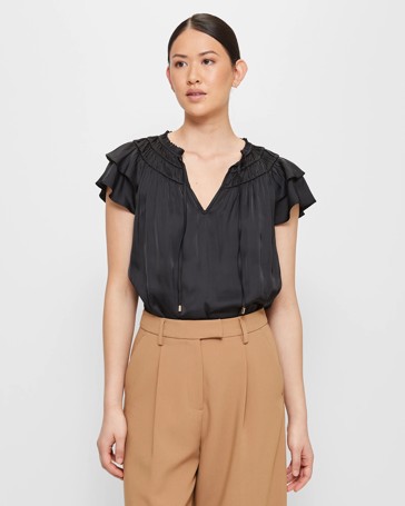 Flutter Sleeve Shirred Blouse - Preview