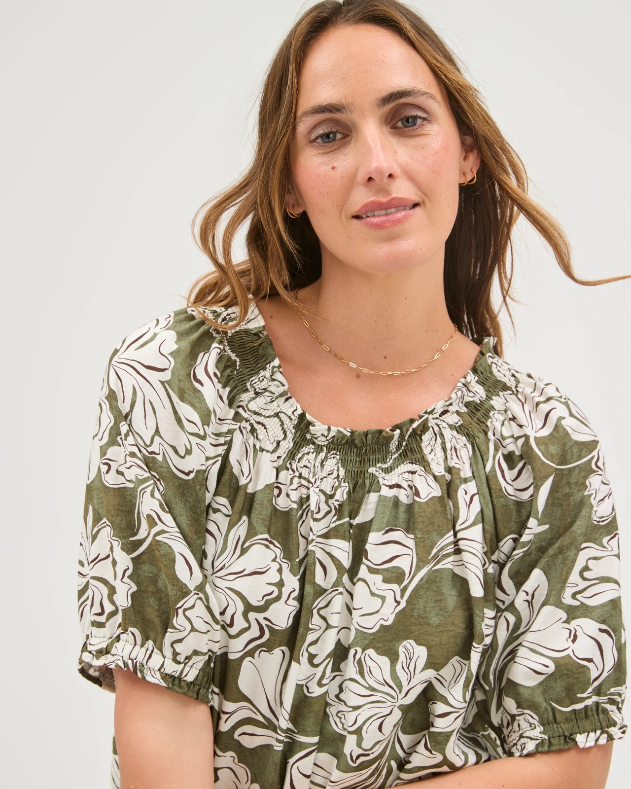 Short Sleeve Shirred Neck Top 3 of 5