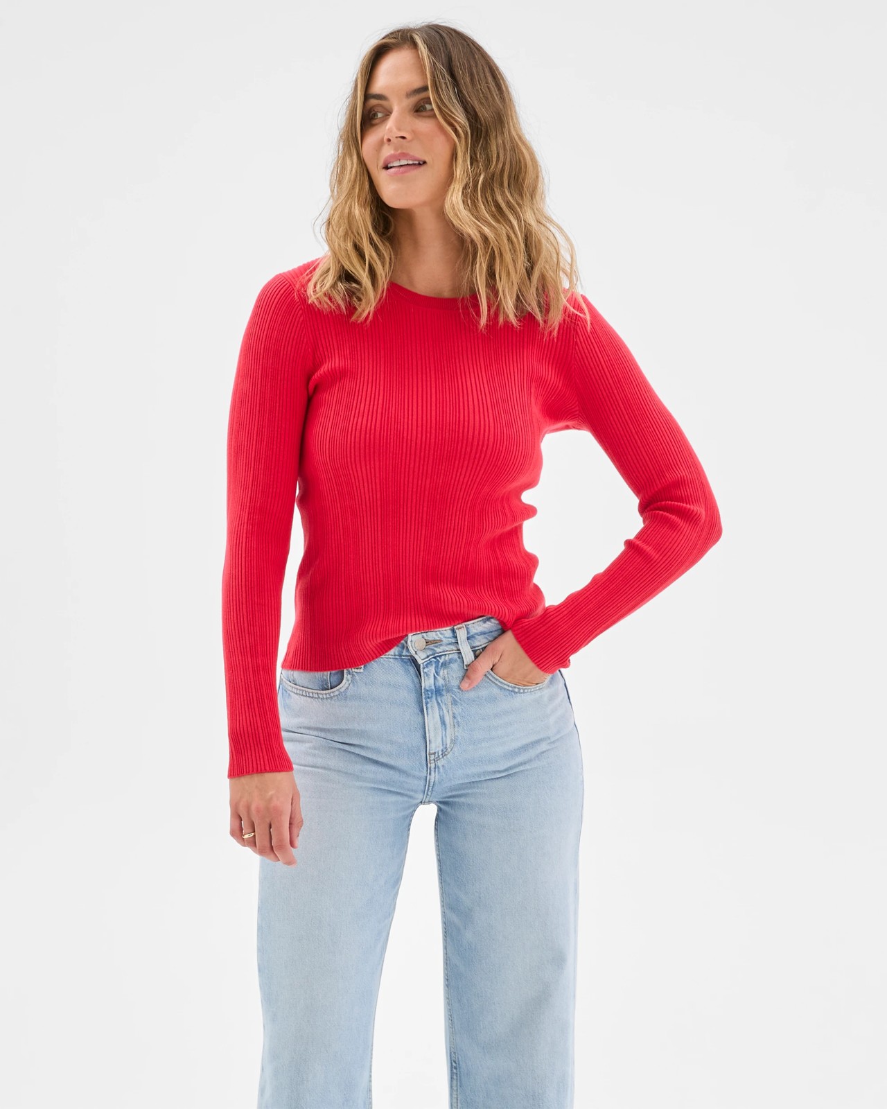 Australian Cotton Blend Variegated Rib Knitted Jumper - True Red 2 of 6