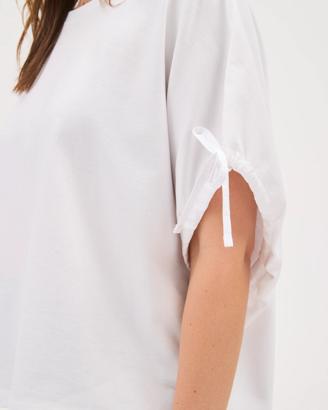 Australian Cotton Gathered Sleeve Cocoon T-Shirt - White 5 of 5