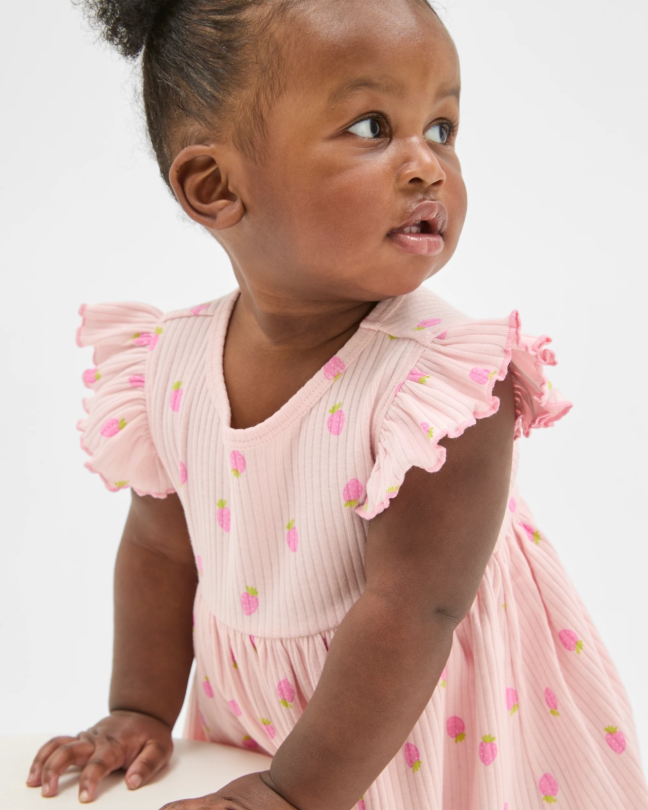Baby Organic Cotton Bodysuit Dress - Strawberries Pink 2 of 6