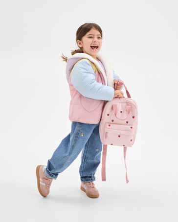 Reversible Hooded Heart Pocket Puffer Jacket