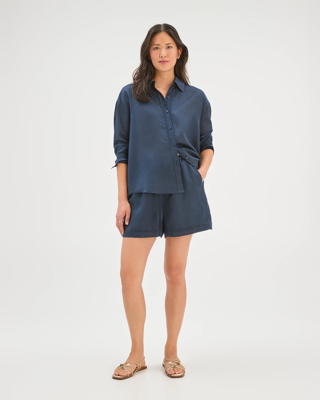 Long Sleeve Trim Detail Shirt - Navy Blue 2 of 5