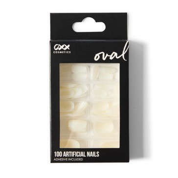 100 Pack Artificial Nails with Adhesive, Oval Shape, Clear - OXX Cosmetics
