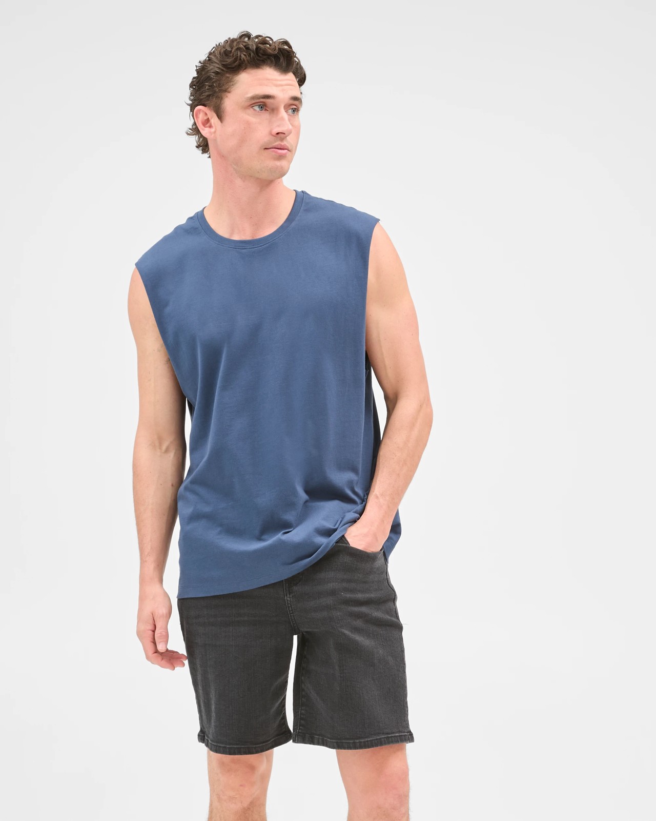 Australian Cotton Plain Tank Top  - Space Blue 2 of 6