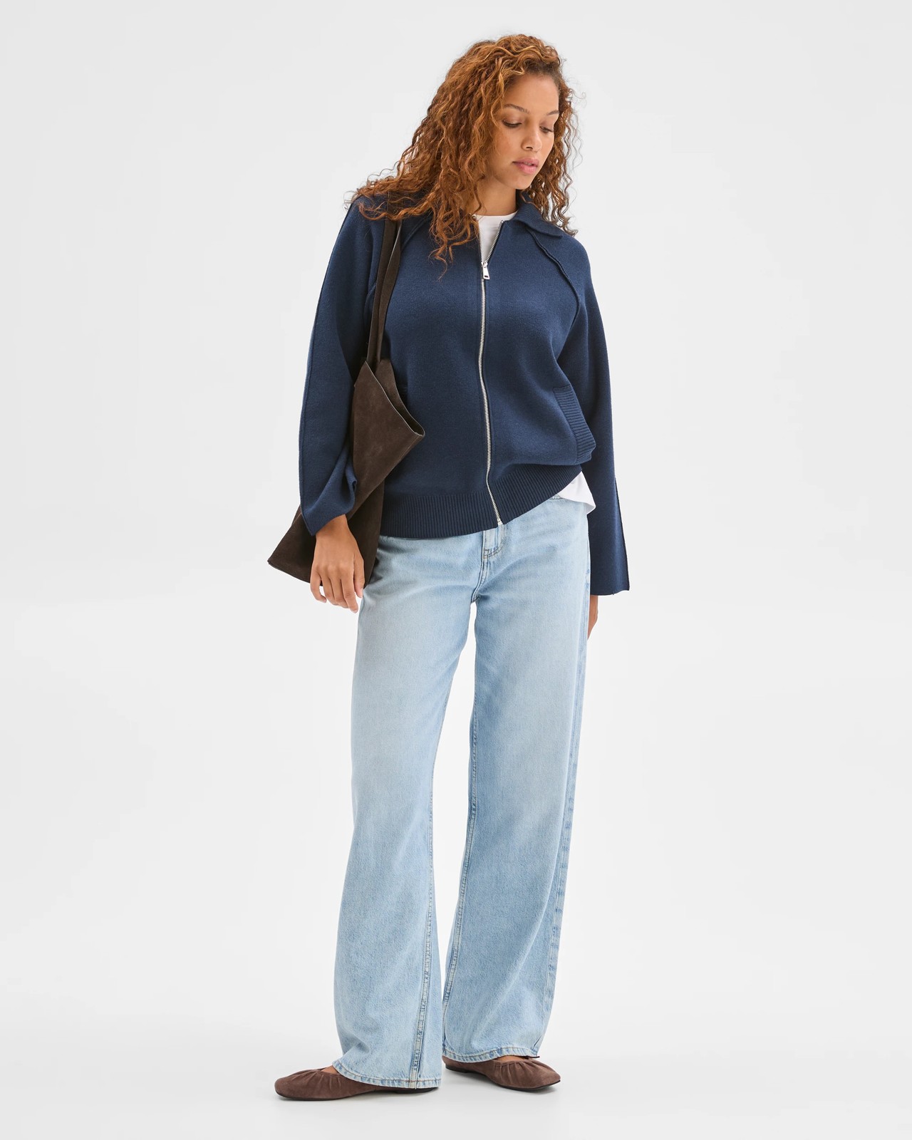 Zip Through Knit Bomber Cardigan - Navy Marle 4 of 5