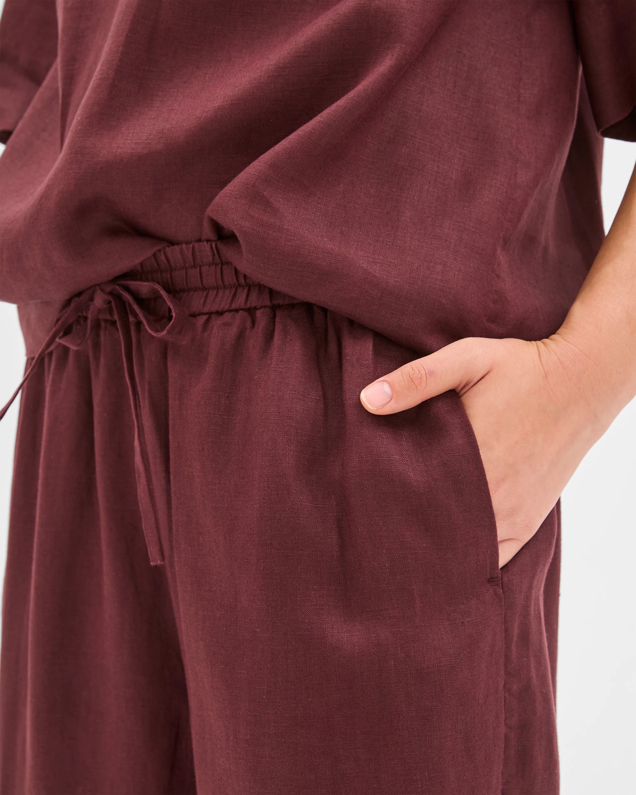 Resort European Linen Trim Crop Pants - Chocolate Plum 5 of 6