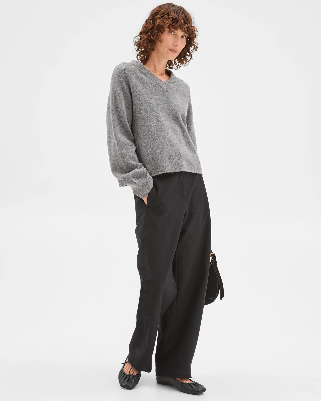 Super Soft High V-Neck Sweater - Dark Grey Marle 2 of 6