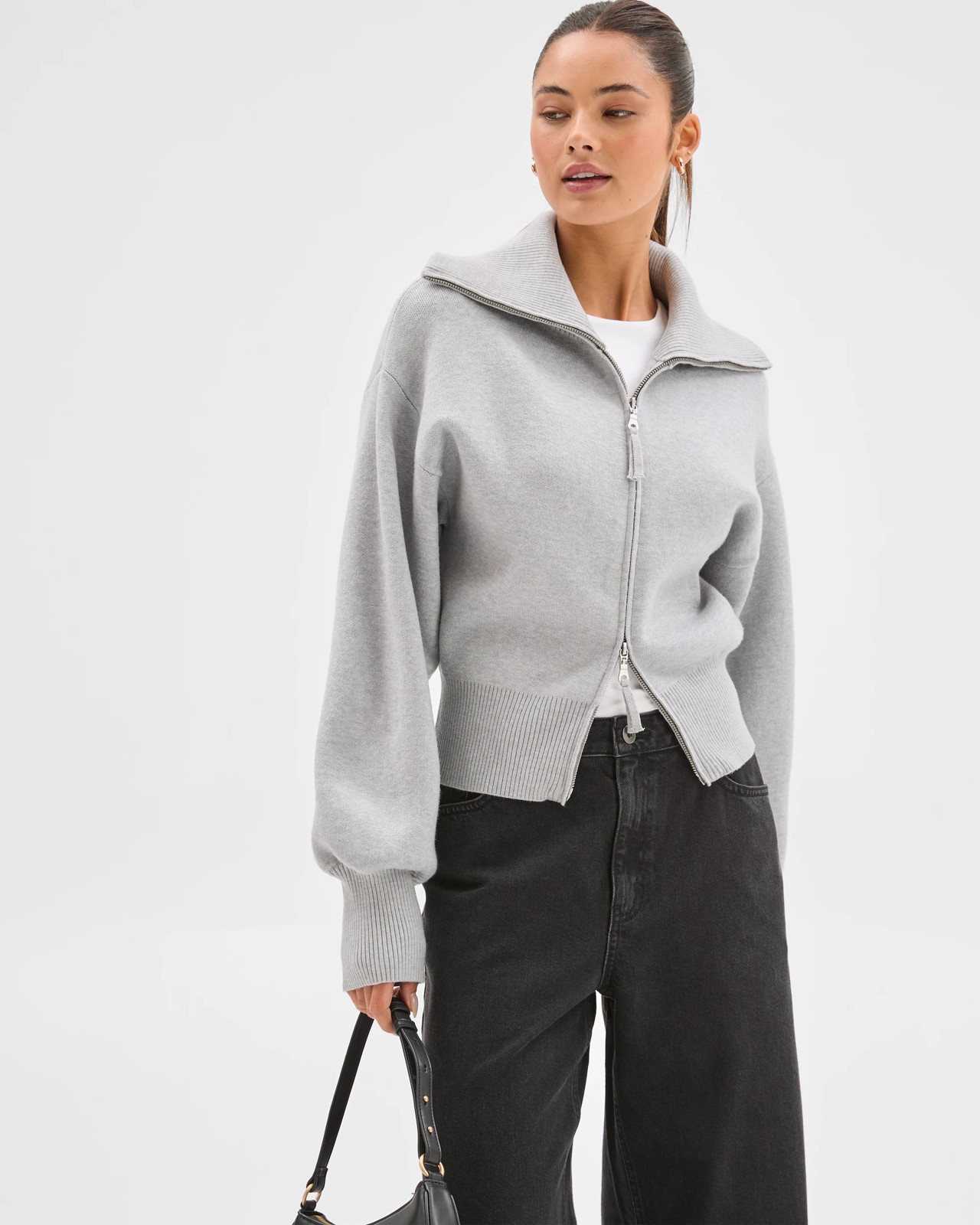 Lily Loves Long Cocoon Sleeve Zip Through Cardigan - Grey 3 of 6