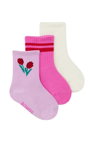 Bonds Baby 3 Pack Pattern Rib Crew Socks