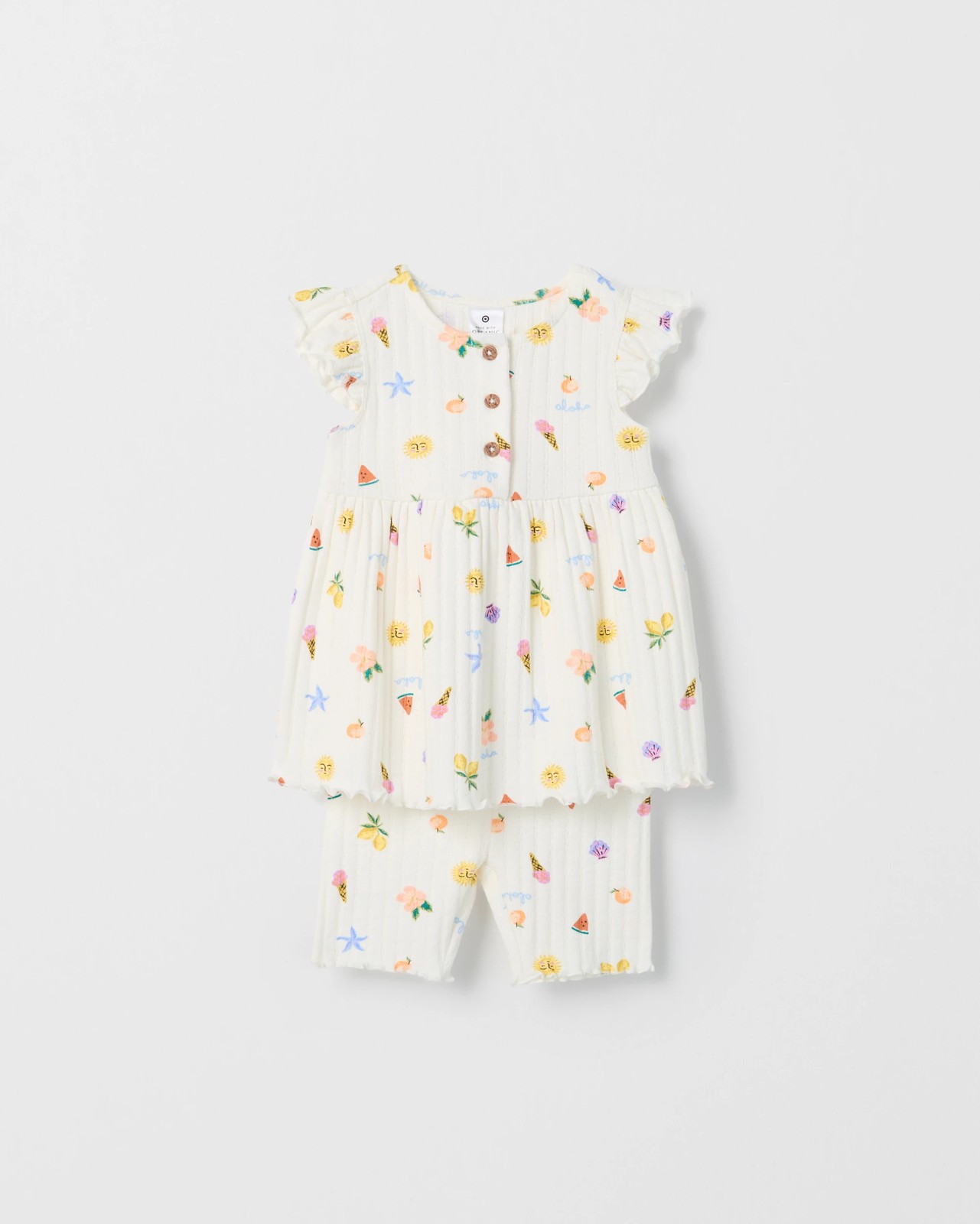Baby Organic Cotton Rib Jersey Dress & Bike Shorts Set - Neutral Summer Icons 4 of 6