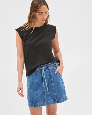 Pull On Denim Mini Skirt