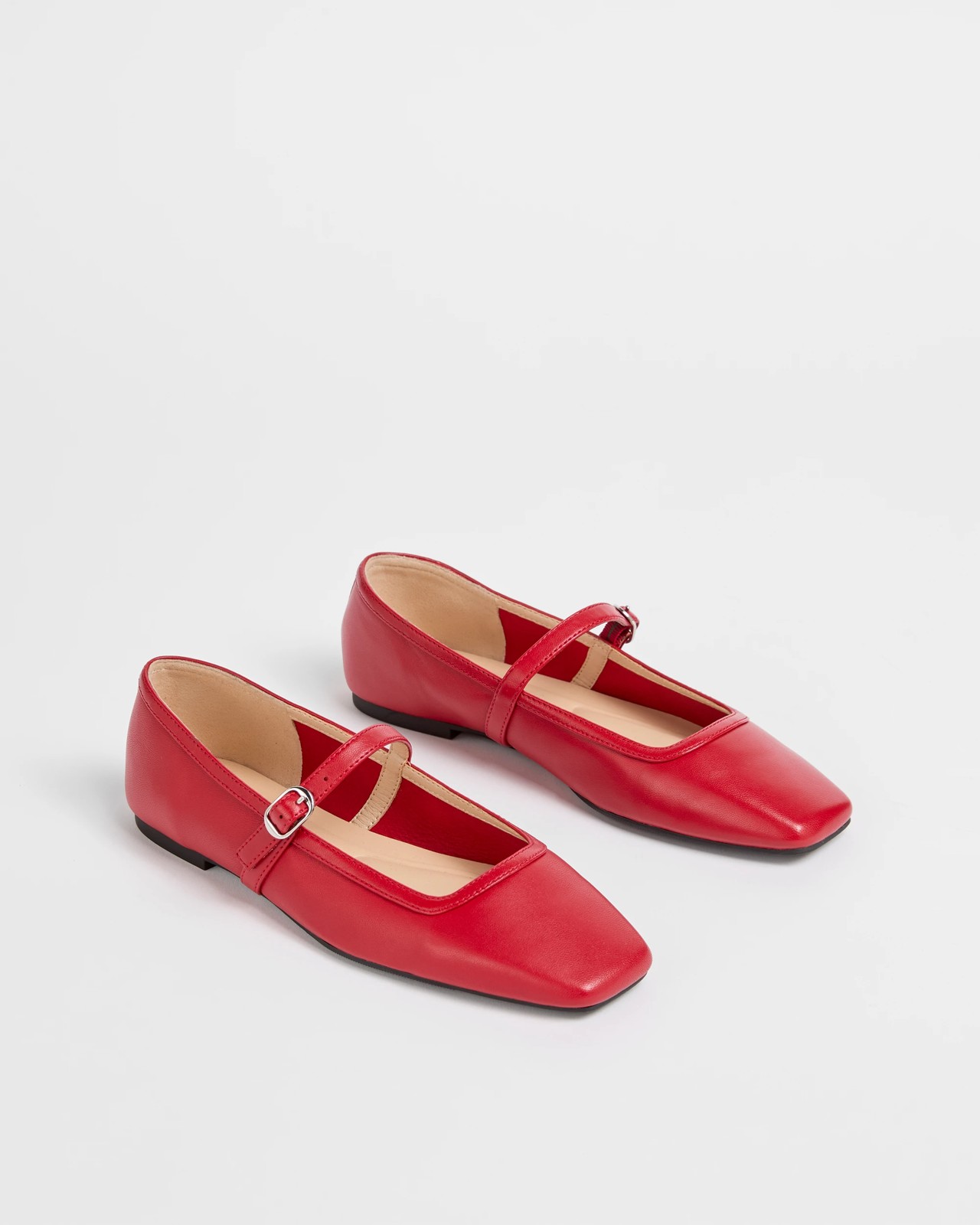 Genuine Leather Mary Jane Strap Ballet Flats - Red Leather 2 of 3