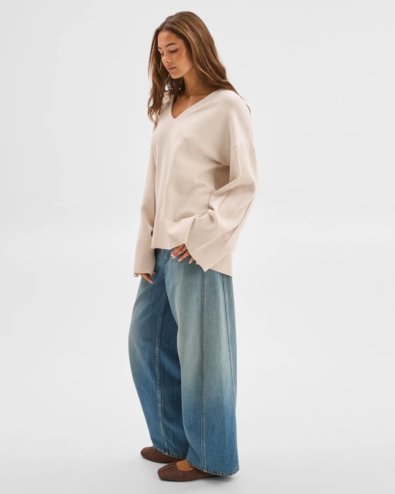 Lily Loves Australian Cotton Blend Longline Knit Top  - Oatmarle 5 of 6