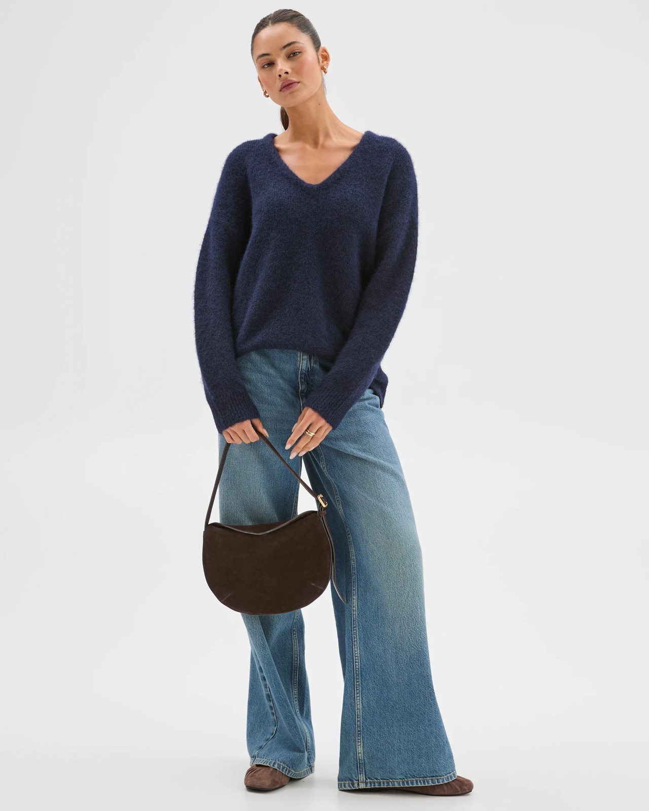 Lily Loves V-Neck Fluffy Knit Jumper - Deep Navy 2 of 5