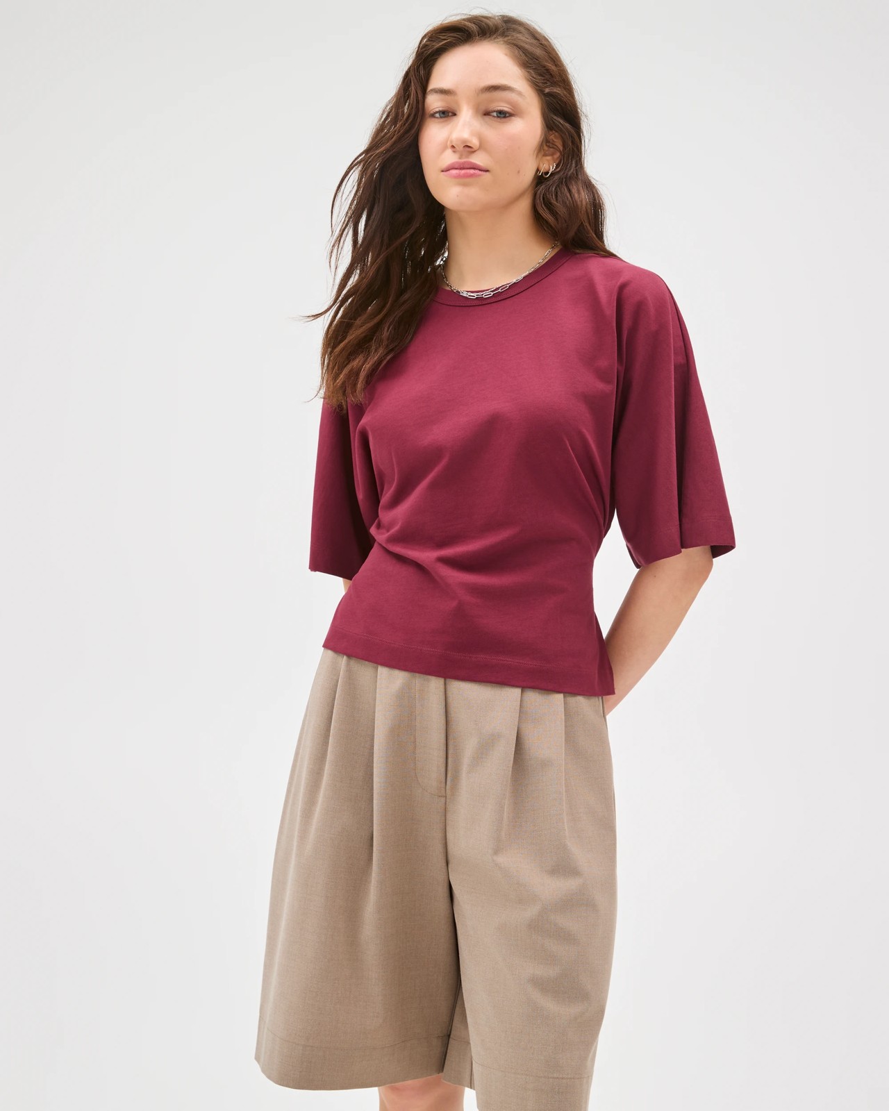 Lily Loves Australian Cotton Tie Detail T-Shirt - Chocolate Burgundy 2 of 6