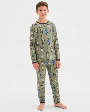 Minecraft Australian Cotton Older Boys Waffle Knit Pyjama Set