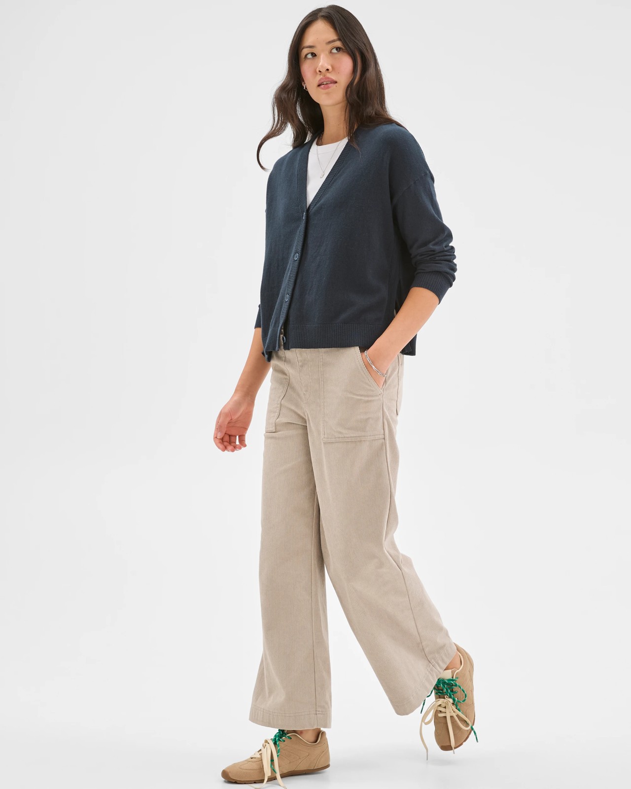 Crop Length Wide Leg Corduroy Pants - Birch 3 of 6