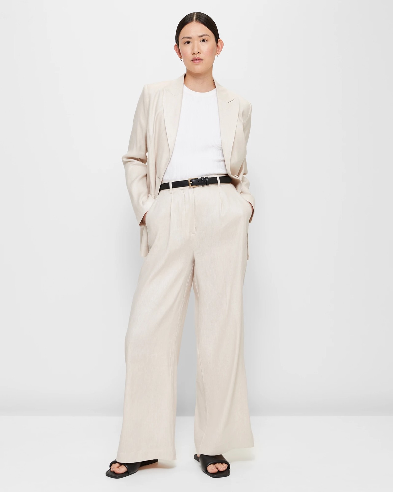 Preview Linen Blend Wide Leg Pants