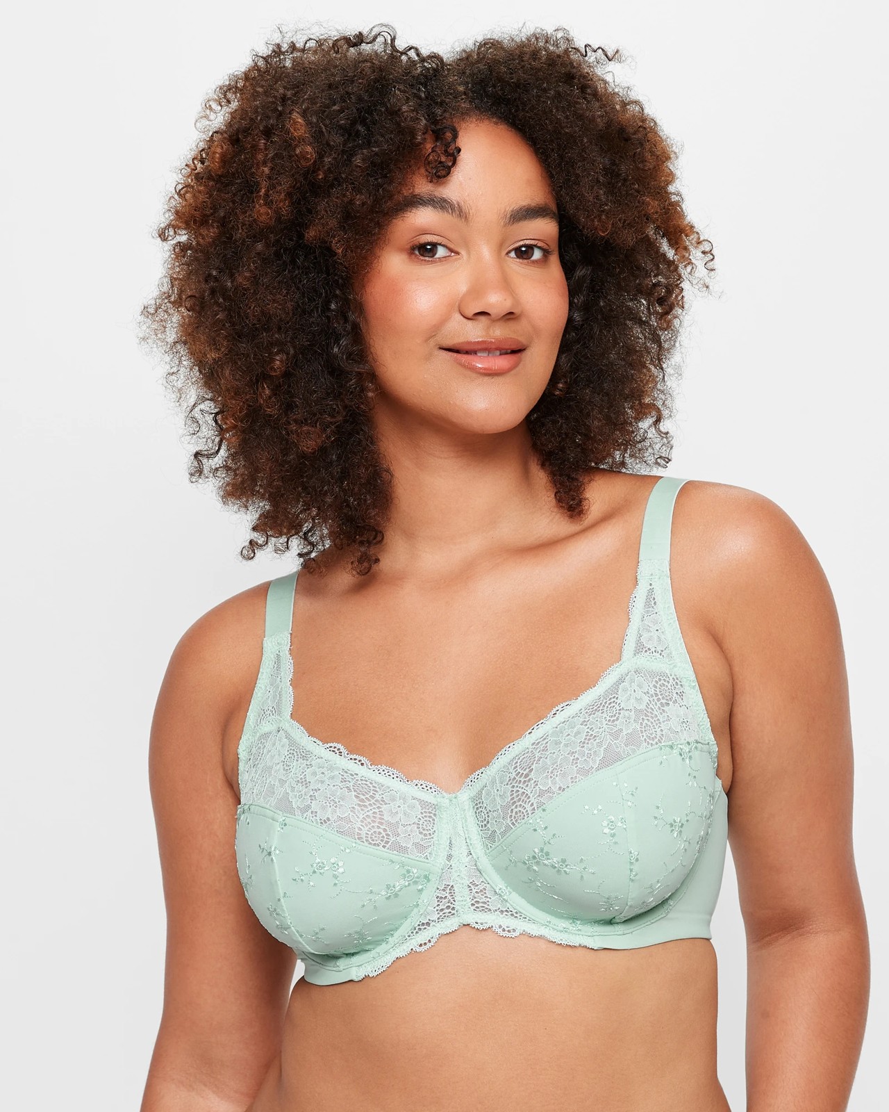 Fuller Figure Embroidered Lace Underwire Bra - Pastel Blue