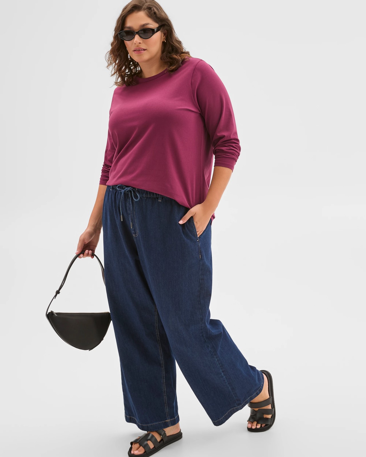 Plus Size Australian Cotton Long Sleeve Crew T-Shirt - Boysenberry 6 of 6