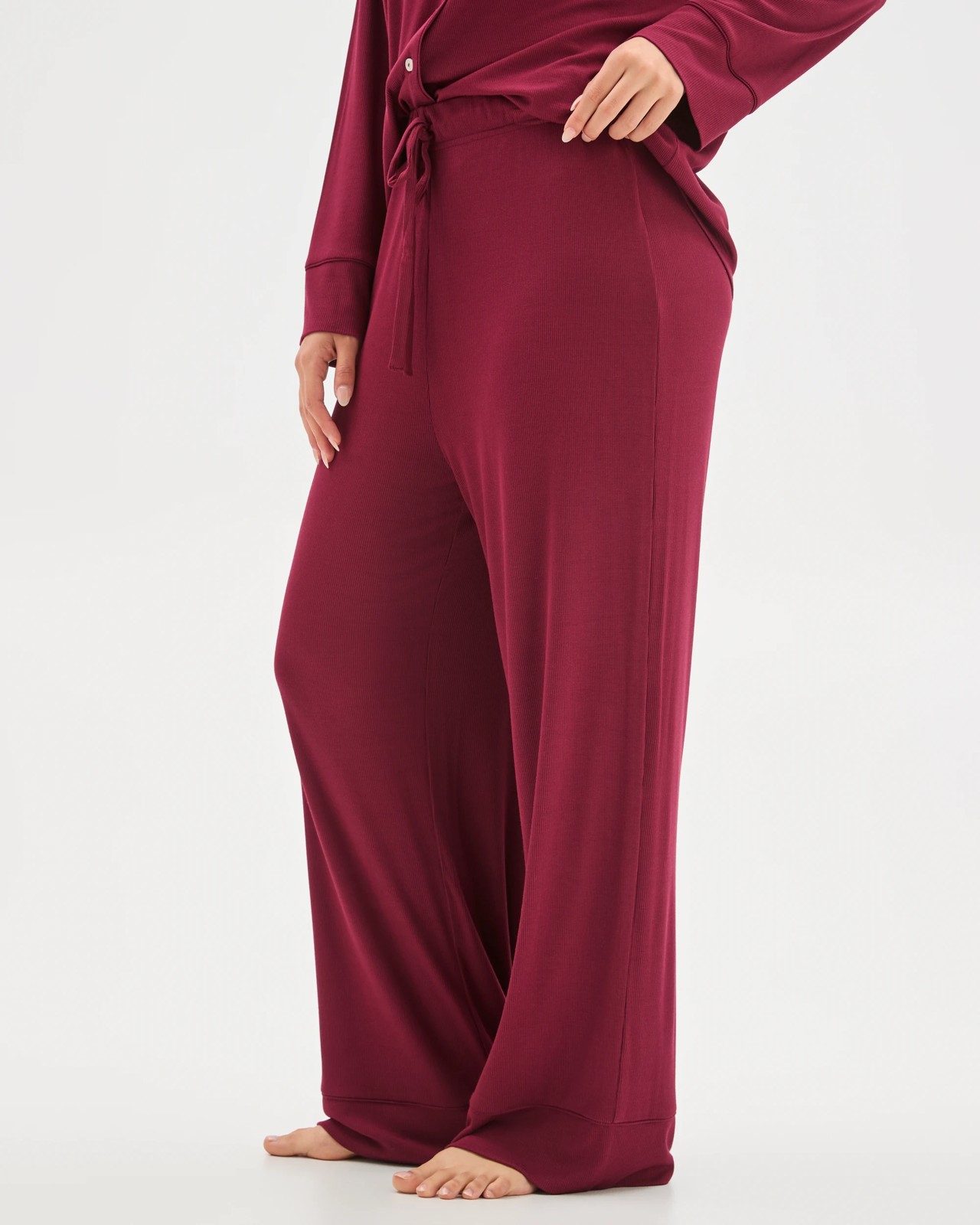 Rib Wide Leg Sleep Pants - Zinfandel 3 of 5