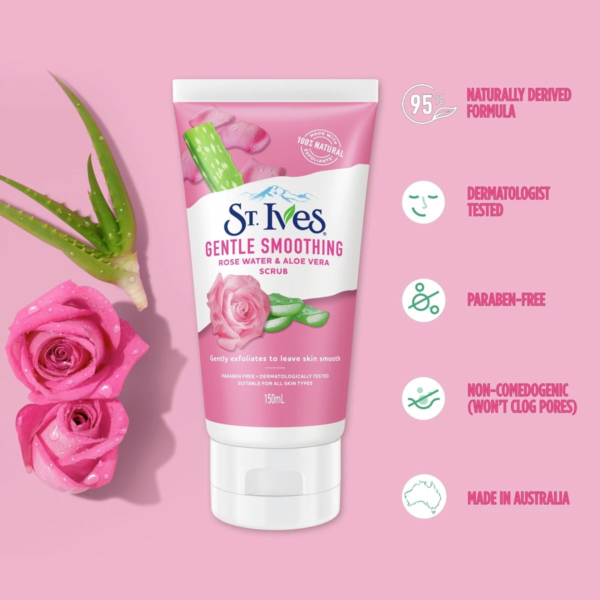 St. Ives Gentle Smoothing Face Scrub 150ml - Rose Water and Aloe Vera 3 of 6