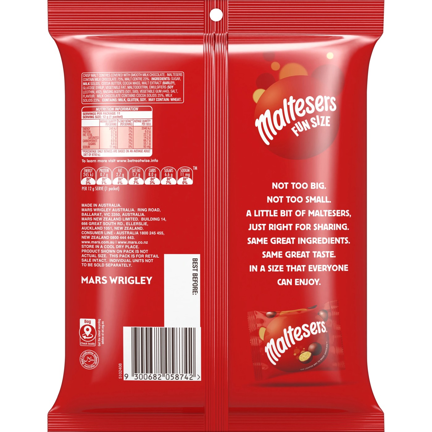Maltesers 11 Piece Milk Chocolate Fun Size Share Pack 132g 2 of 3