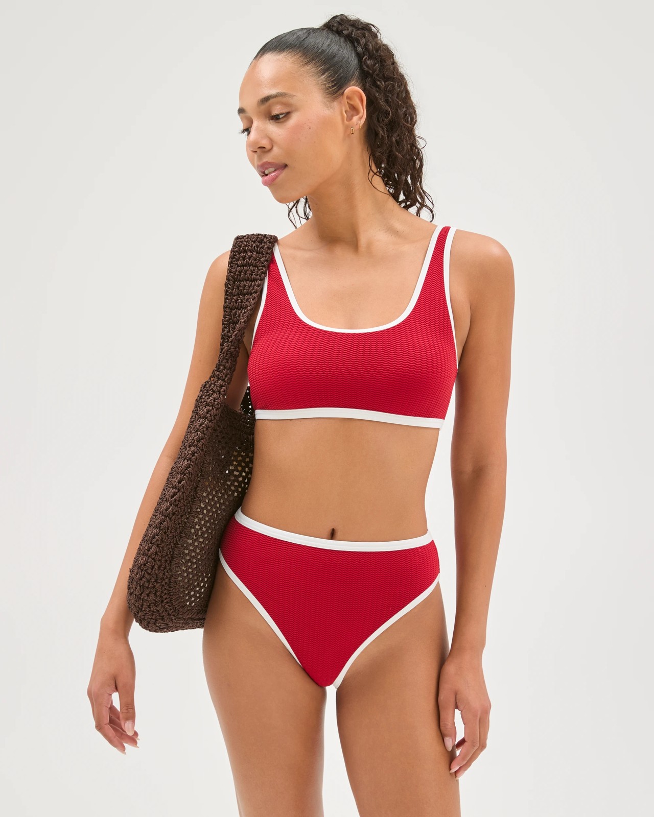 Scoop Neck Crinkle Bikini Top - Ruby/White 2 of 6