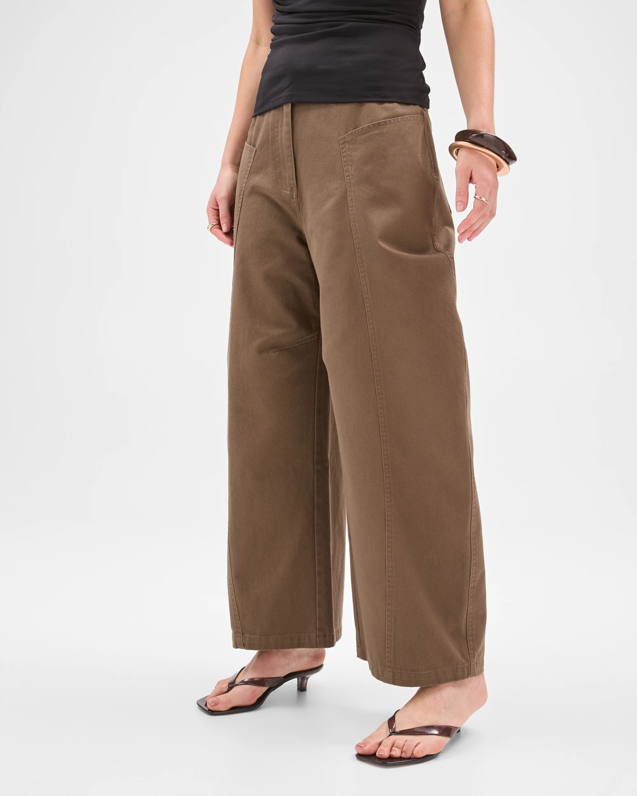 Lily Loves Australian Cotton Curved Pocket Barrel Leg Pants - Smoked Taupe 4 of 5
