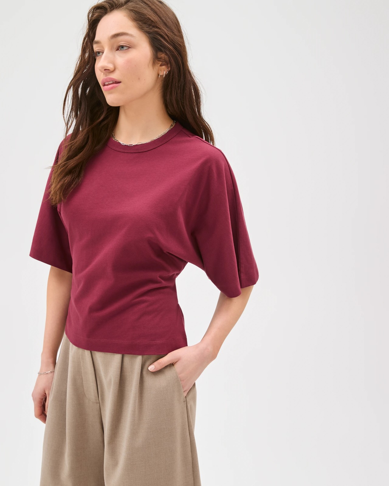 Lily Loves Australian Cotton Tie Detail T-Shirt - Chocolate Burgundy 3 of 6