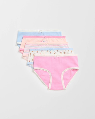 Maxx Cotton 5 Pack Younger Girls Pointelle Rib Briefs