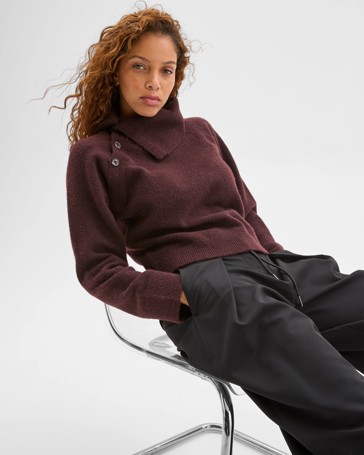 Preview Long Sleeve Asymmetric Fold Over Collar Sweater