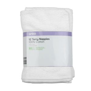 Cotton Terry Nappies, 12 Pack - Anko