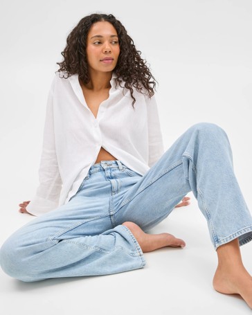 Mid Rise Full Length Loose Fit Wide Leg Denim Jeans - Imogen