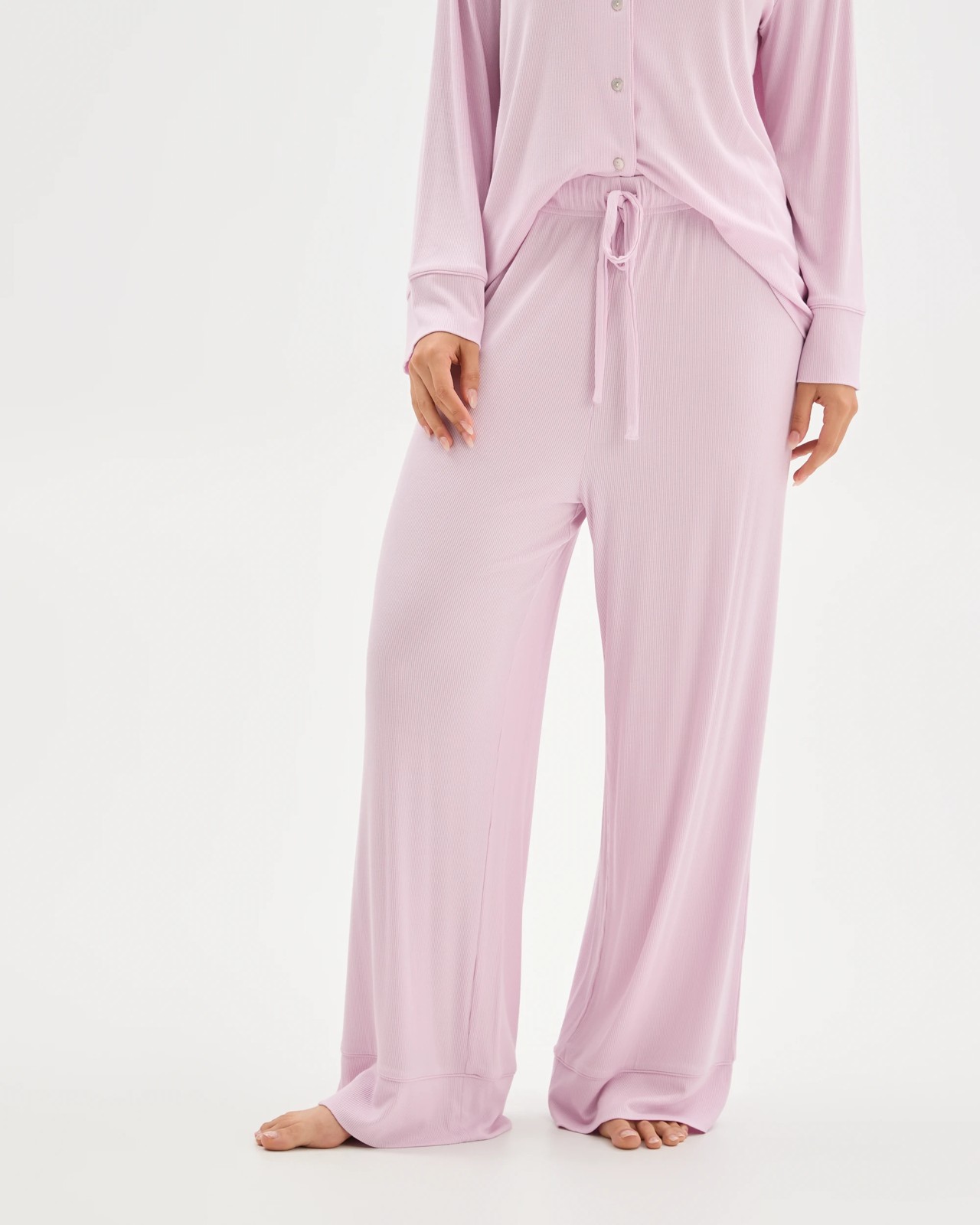 Rib Wide Leg Sleep Pants - Pink 3 of 6